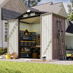 Aoxun 6x4 FT Metal Storage Shed Lockable Outdoor Tool & Bike Shed with Sloped Roof for Backyard, Patio, Poolside (Brown) - 1 of 4