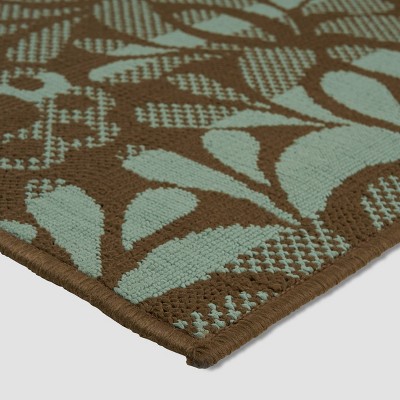 Brown and Blue Floral 5' x 8' Stain-Resistant Outdoor Rug