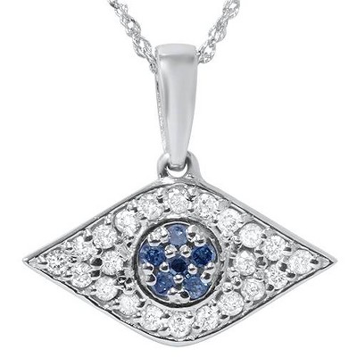 Pompeii3 1/4ct Blue & White Diamond Evil Eye Pendant 14K White Gold W/ 18" Chain & Box
