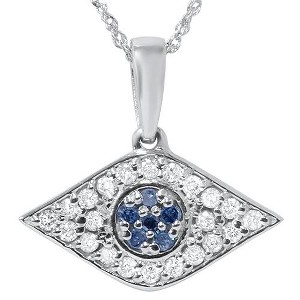 Pompeii3 1/4ct Blue & White Diamond Evil Eye Pendant 14K White Gold W/ 18" Chain & Box - 1 of 4