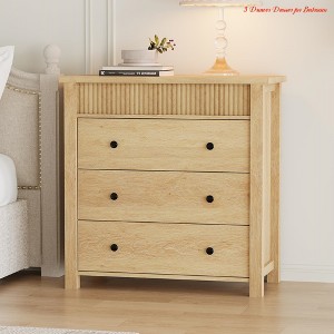 3/5 Drawer Dresser for Bedroom Nightstand, Wooden Chest of Drawers, Fluted End Table, Storage Organizer for Living Room, Hallway and Entryway - 1 of 4