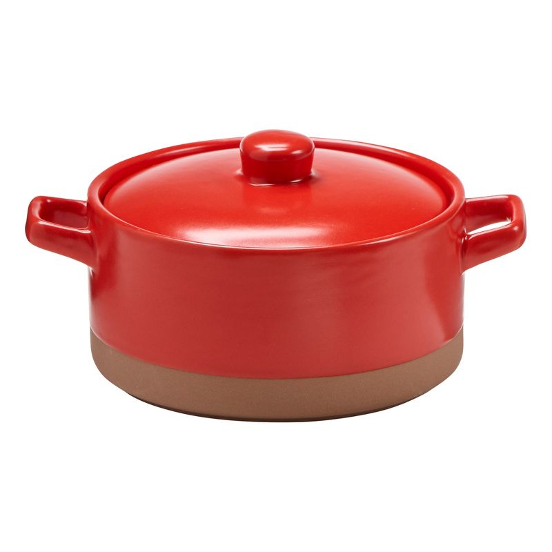 tagltd Red Individual Casserole with Handles Oven Round Baker Stoneware Dishwasher Safe 6.6"Lx4.9"Wx3.0"H, 12.5 oz., 1 of 3