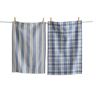 TAG Stripe & Plaid Dishtowel Set of 2 Blue Multi Kitchen Towel Cotton Machine Washable, 18 x 27 inch - 1 of 1