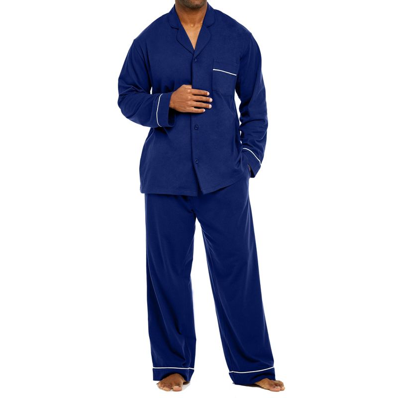 Men's Soft Cotton Knit Jersey Pajamas Lounge Set, Long Sleeve Shirt and Pants with Pockets, 1 of 7