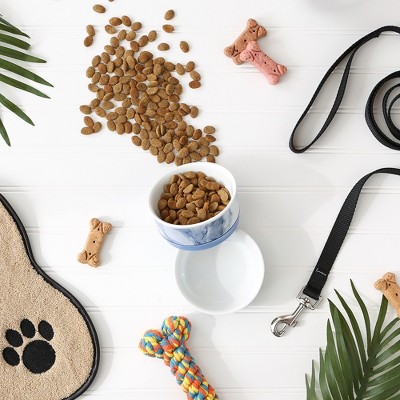 Small Blue Marble Ceramic Pet Bowls with Silicone Base