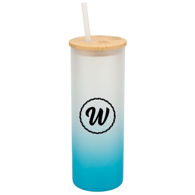 Elanze Designs W Monogram Letter Initial Rope Circle Wrap-Around Design 25 Ounce Frosted Gradient Glass On-The-Go Coffee Travel Skinny Tumbler Mug