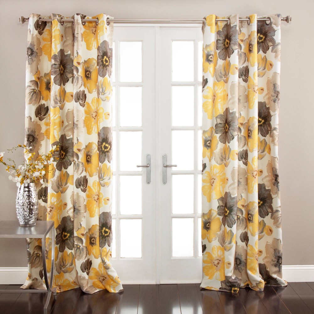 Photos - Curtains & Drapes 2pk 52"x84" Light Filtering Leah Window Curtain Panels Yellow/Gray - Lush