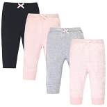 Touched by Nature Baby and Toddler Girl Organic Cotton Pants 4pk, Black Lt. Pink Stripe