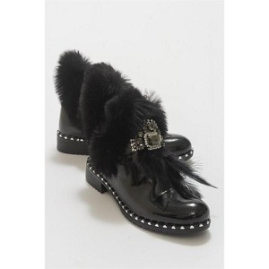 Polina Black Patent Fur Boots (Women) | Prologue Shoes - 1 of 4