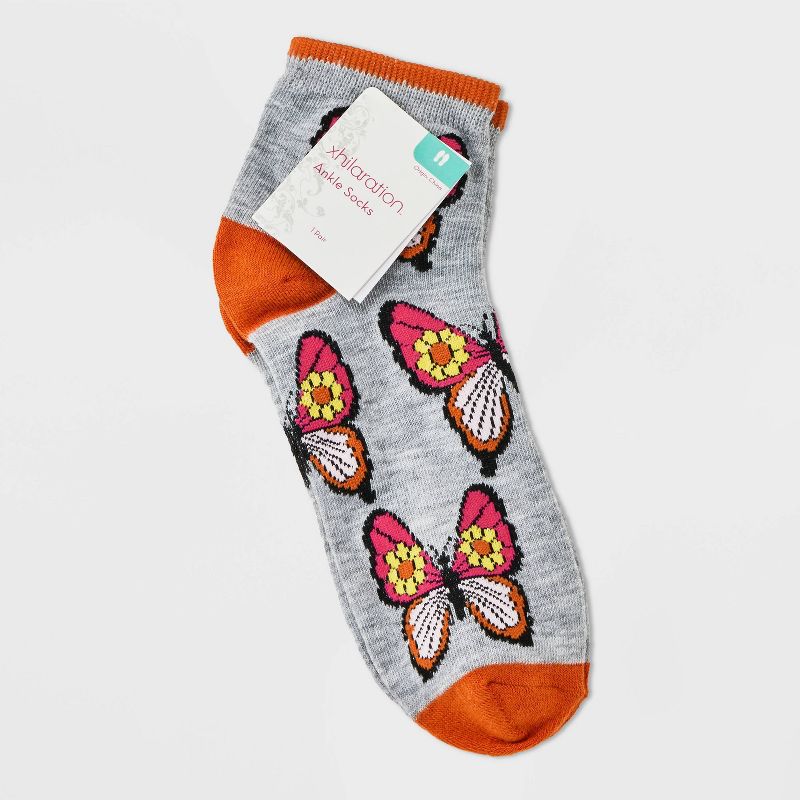 Women&#39;s Butterfly Ankle Socks - Xhilaration&#8482; Heather Gray 4-10, 2 of 4