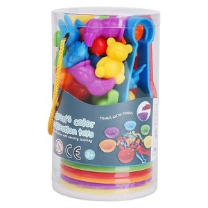 Etokfoks 36 Piece Counting Animals Color Sorting Toy Set with 6 Bowls and 2 Tweezers Montessori Math Learning for Kids Ages 3 to 5 - 1 of 4