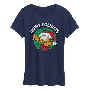 Women's - Garfield - Happy Holidays Wreath Short Sleeve Graphic T-Shirt - 1 of 4