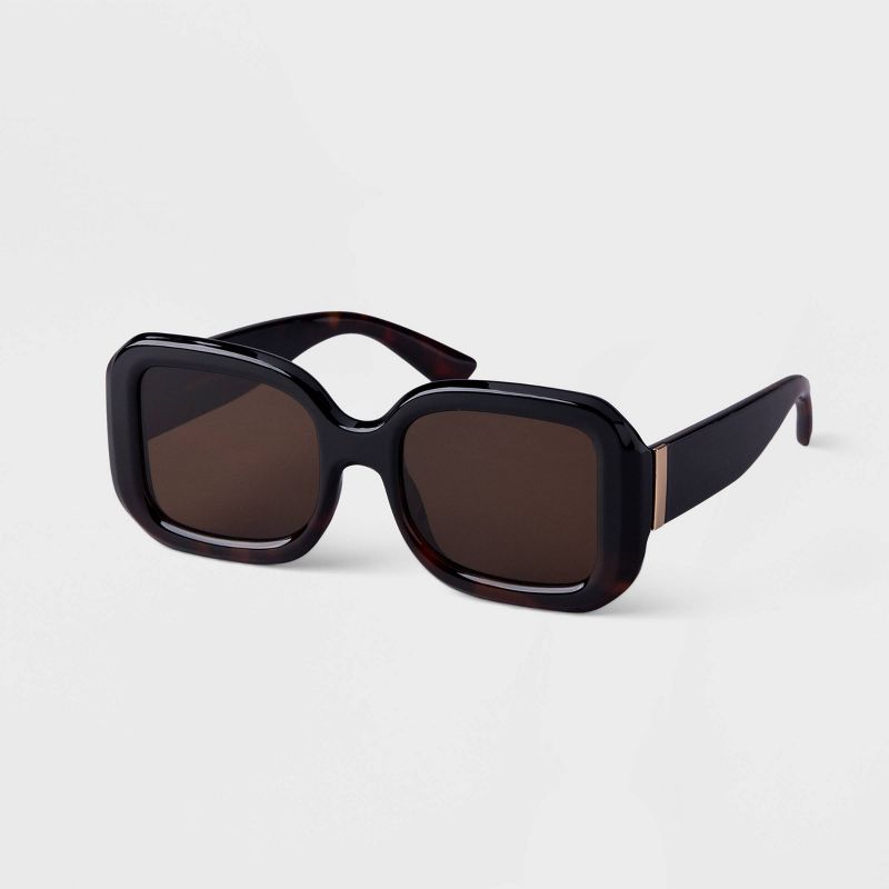 Women&#39;s Two-Tone Tortoise Shell Square Plastic Sunglasses - A New Day&#8482; Black, 2 of 3