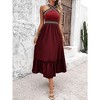 Women's Summer Dress Boho Halter Neck Sleeveless Dress Beach Smocked Backless A Line Flowy Maxi Dress - 3 of 4