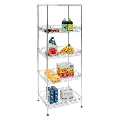 Shelving.com 5-Tier Chrome Wire Basket Shelving, Standard Duty - 14"d x 18"w x 60"h