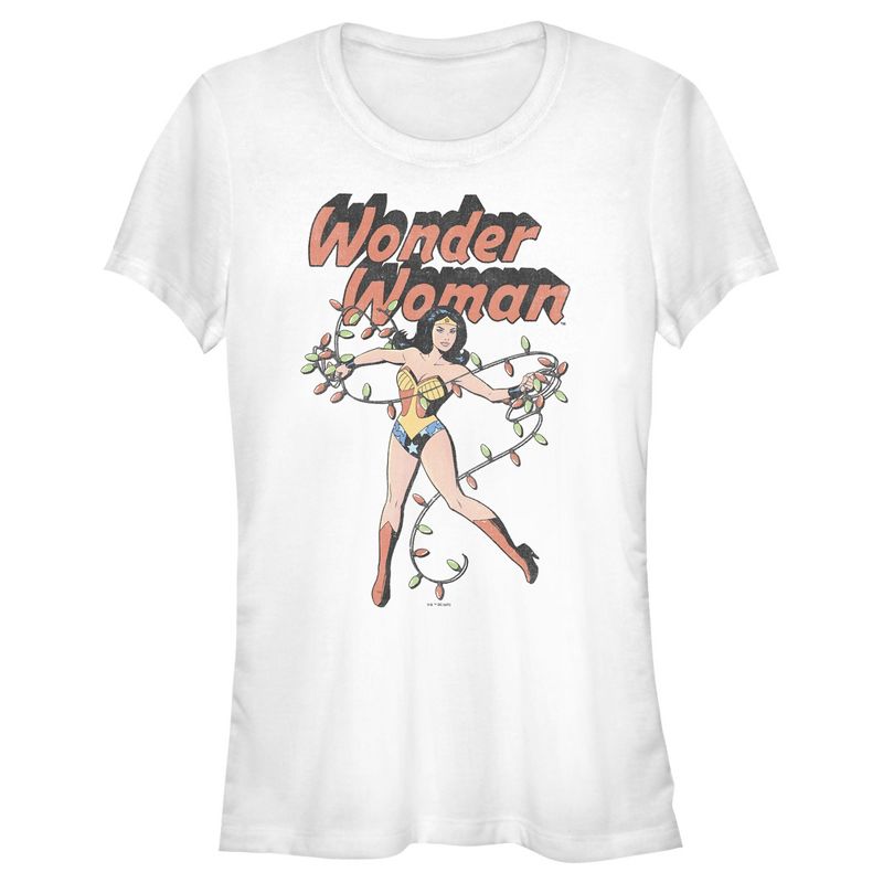 Juniors Womens Wonder Woman 1984 Wrapped in Lights T-Shirt, 1 of 5