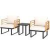 Outsunny 3 Pieces Outdoor Bistro Set, Metal Patio Furniture with Cushions, Armchairs and Slatted Table, Small Patio Set for Balcony, Porch, Beige - 4 of 4