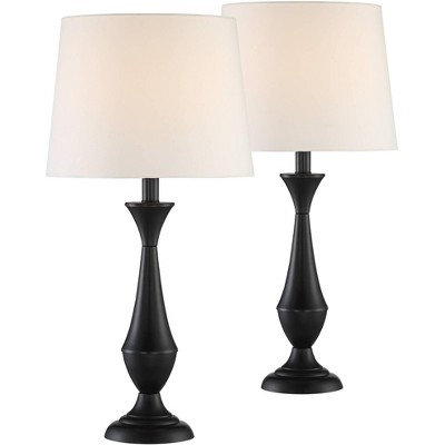 360 Lighting Modern Accent Table Lamps Set of 2 Black Metal White Linen Tapered Drum Shade Living Room Bedroom Bedside Nightstand