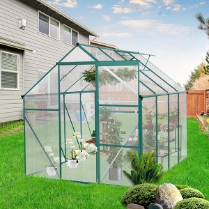 6x8 FT Polycarbonate Greenhouse with Sliding Door, Heavy Duty Walk in Greenhouse with Roof Vent, Plant Greenhouse for Patio Garden Backyard - 1 of 4
