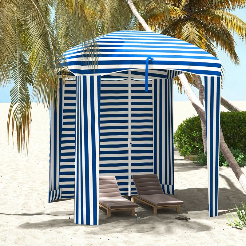 Outsunny 5.9' x 5.9' Cabana Umbrella, Outdoor Beach Umbrella with Windows, Sandbags, Carry Bag, 2 of 7