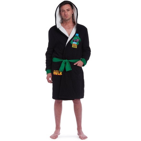 Marvel Avengers Hulk Mens French Terry Long Sleeve Pajama Robe Black ...