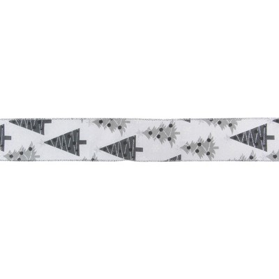 Northlight Shimmering Silver and Black Trees Christmas Wired Craft Ribbon 2.5" x 16 Yards