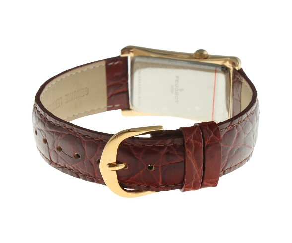 Men's Peugeot&#174; Vintage Leather Strap Watch - Brown
