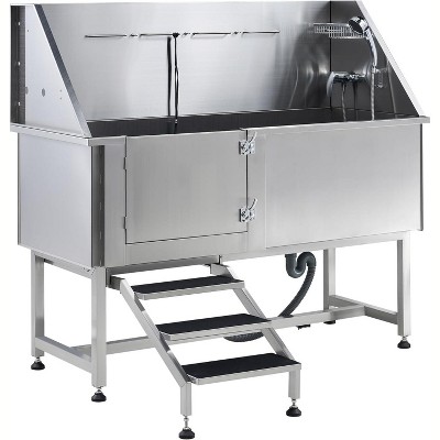 AMERLIFE Stainless Steel Dog Washing Station with Steps, Faucet, Sprayer, Soap Box (Right)