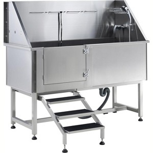 AMERLIFE Stainless Steel Dog Washing Station with Steps, Faucet, Sprayer, Soap Box (Right) - 1 of 4