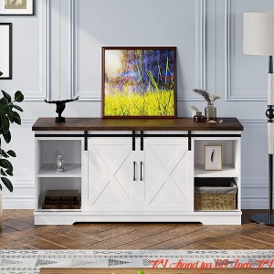 Living Room TV Stand for 65 Inch TV, Farmhouse Entertainment Center w/Sliding Barn Doors & Storage Cabinet, Modern Wood Media Console Table - 1 of 4