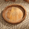 Moda Furnishings Carved Round Wooden Decorative Tray – Natural Wood Serving Platter with Intricate Floral Design - 2 of 4
