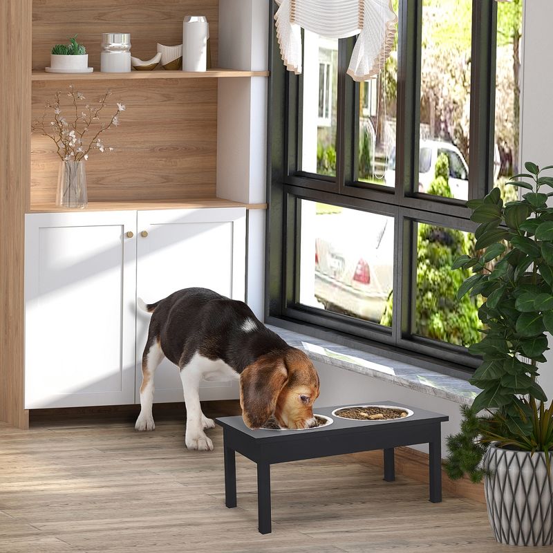 PawHut 23" Modern Decorative Dog Bone Wooden Heavy Duty Pet Food Bowl Elevated Feeding Station, 3 of 9
