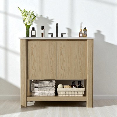 35.5" Bathroom Vanity with Ceramic Sink, Open Shelf, Soft-Close Hinges