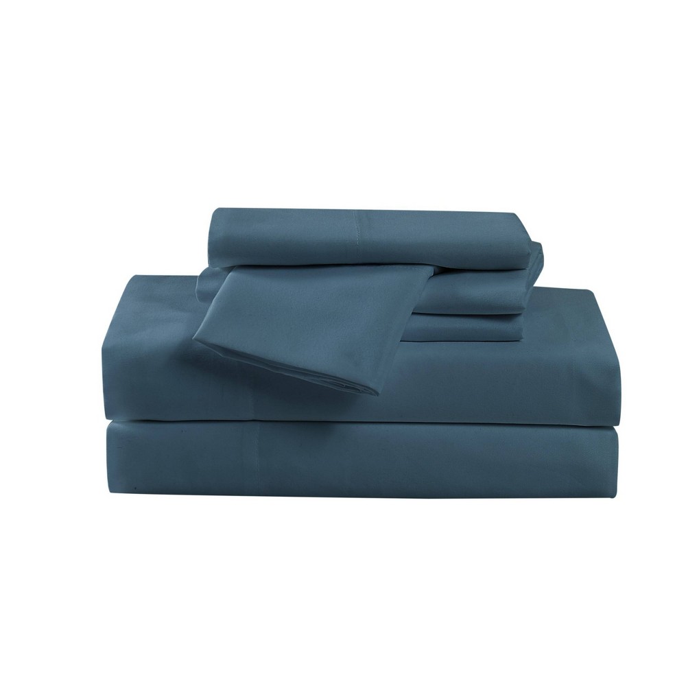 Photos - Bed Linen Full 6pc Heritage Microfiber Solid Sheet Set Dark Blue - Cannon
