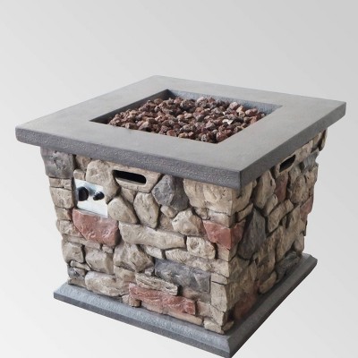 Carson Outdoor Stone Square Fire Pit - Gray - Christopher Knight Home