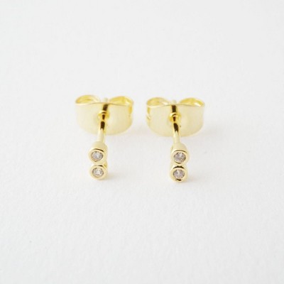 Mini Double Crystal Stud Earrings in Gold, Silver, Rose Gold - Honeycat