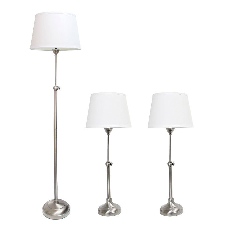 Set of 3 Adjustable Lamp Set (2 Table Lamps and 1 Floor Lamp) Metallic Silver - Elegant Designs, 1 of 9