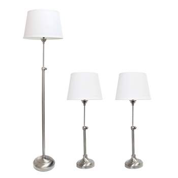 Set of 3 Adjustable Lamp Set (2 Table Lamps and 1 Floor Lamp) Metallic Silver - Elegant Designs