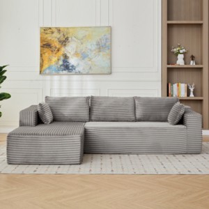 110" Modern Modular Corduroy Sectional Sofa with Chaise Lounge, L-Shaped Couch with Deep Seats for Living Room or Bedroom – The Pop Home - 1 of 4