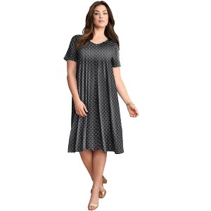 Roaman's Ultrasmooth Plus Size V-Neck Swing Dress – Soft Knit, Flattering Fit - 1 of 4