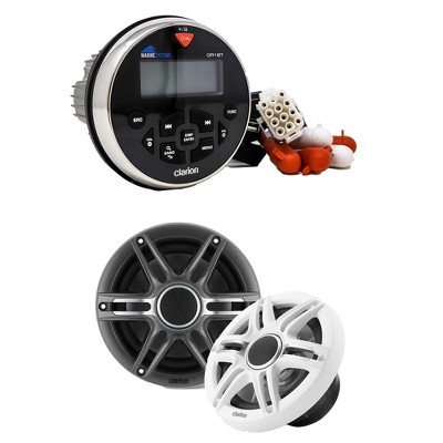 Clarion GR1BT Digital Media Receiver (Gauge Style) with CMSP-651-SWG 6.5-inch Premium Marine Coaxial Speakers, Sport Grilles