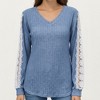 Anna-Kaci Women's Long Sleeve V-Neck Knit Top with Lace Trim Detailing on Sleeves - 2 of 4