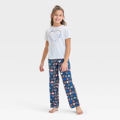 Girls' 3pc 'Friendship Bracelet Heart' Printed Short Sleeve Pajama Set - Cat & Jack™ Black/White XXL: Recycled Polyester, Knit