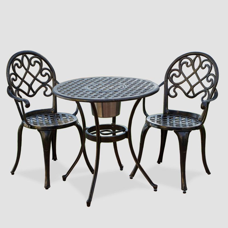 Angeles 3pc Cast Aluminum Bistro Set - Copper - Christopher Knight Home, 3 of 8