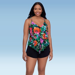 Trimshaper Women's Ronnie Two Tier Ruffle Tankini Swimsuit Top - 1 of 3
