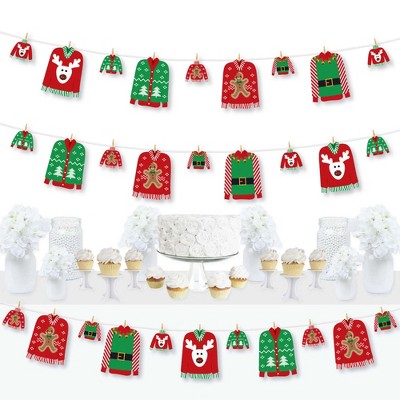 Big Dot of Happiness Ugly Sweater - Holiday and Christmas Party DIY Decorations - Clothespin Garland Banner - 44 Pc