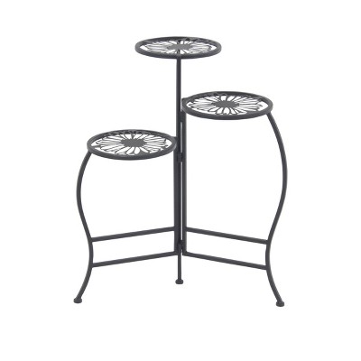 3-tier Modern Floral Folding Plant Stand Black - Olivia & May: Weather ...