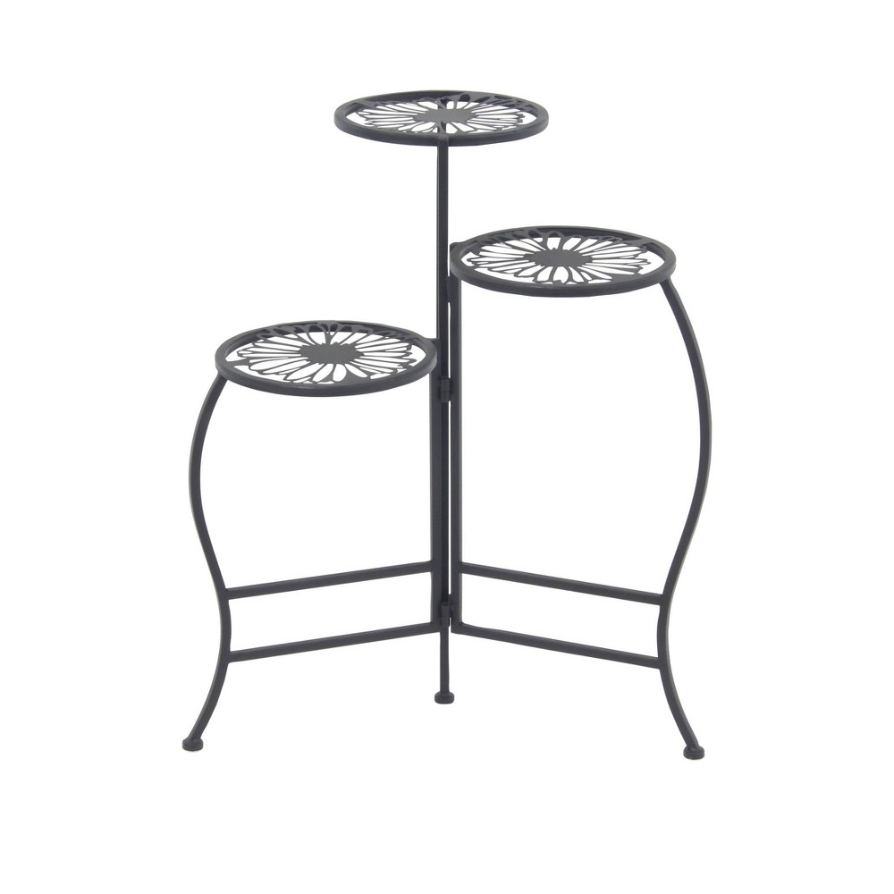 Photos - Plant Stand 3-Tier Modern Floral Folding  Black - Olivia & May