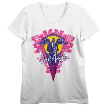 Charlie Parker with Angel Wings Women's White Tee with Short Sleeves and Crew Neck