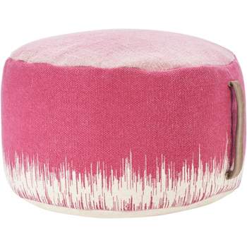 Mina Victory Life Styles Stonewash 20" x 20" x 12" Indoor Drum Pouf with Handle Hot Pink